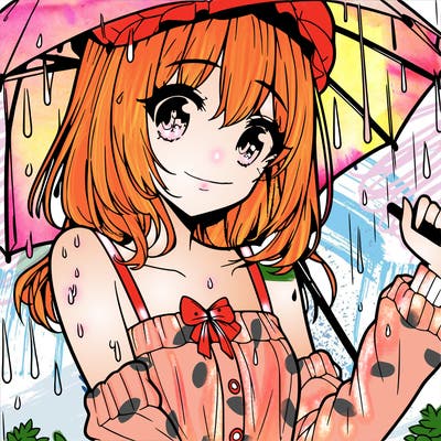 pretty anime girl in the rain
