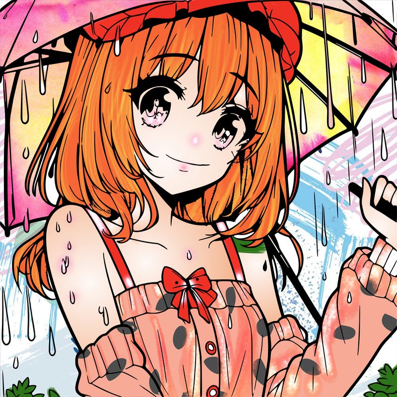 pretty anime girl in the rain