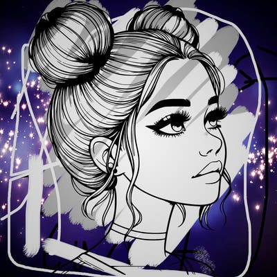 realistic girl with buns on the top of her head