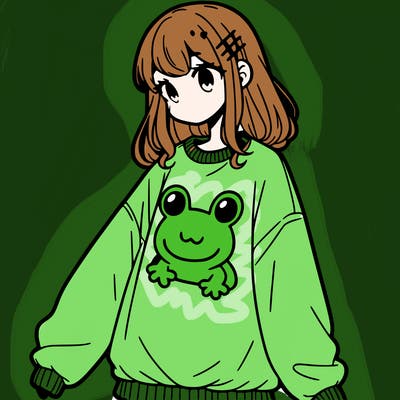 girl wearing frogging sweatshirt