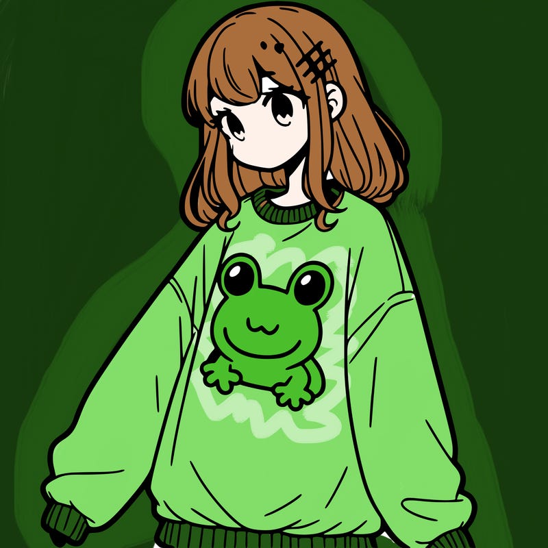girl wearing frogging sweatshirt