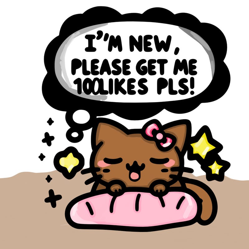 kitty taking a nap dream talking and saying "i'm new, please get me at least 10 likes pls!!"