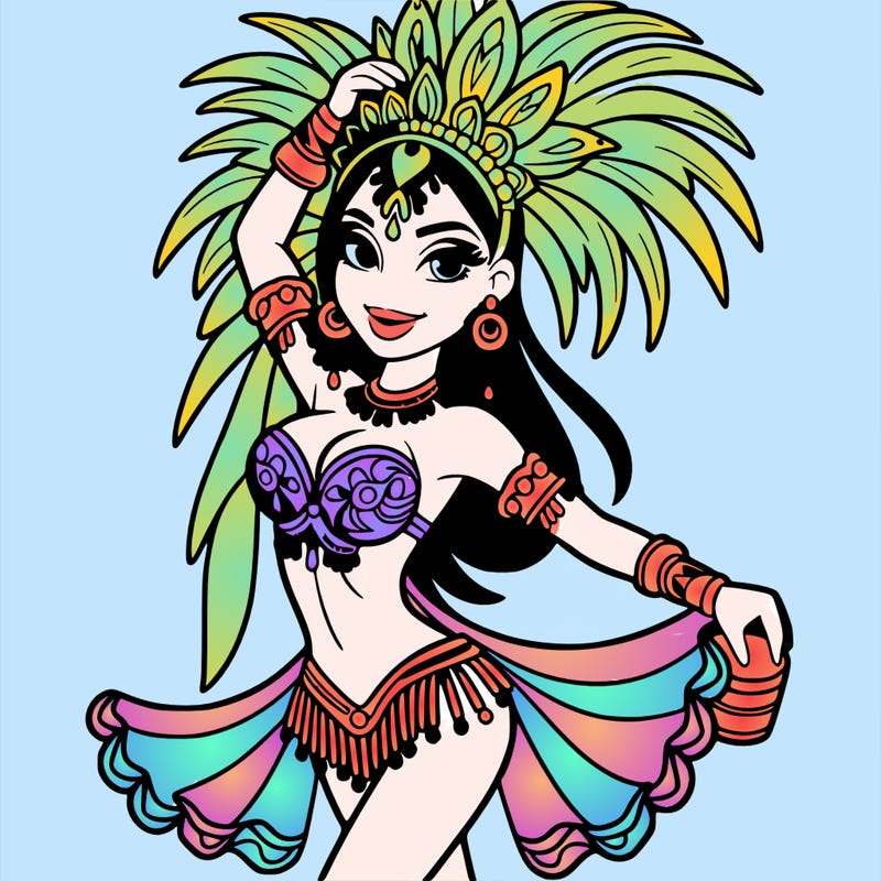 a samba dancer in colorful costume.