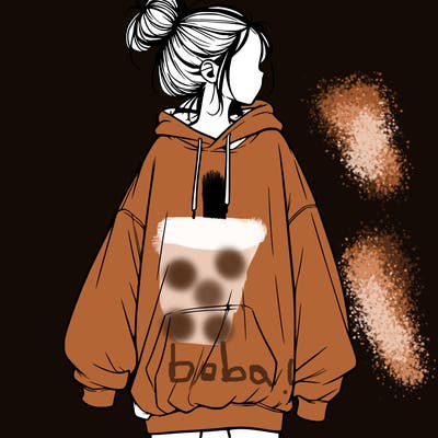 realistic girl with a oversized sweatshirt on and a bun