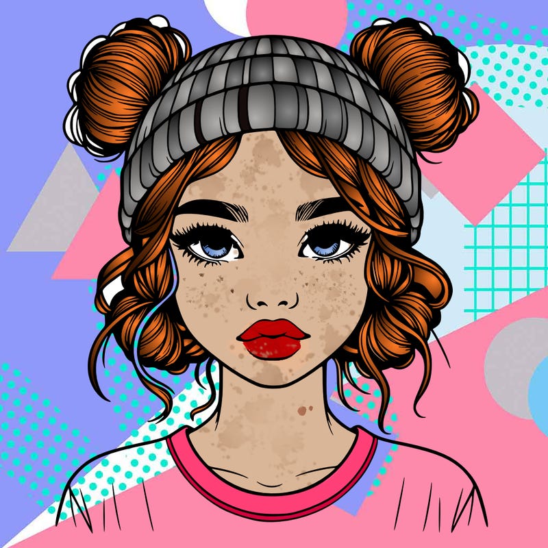 realistic girl with buns in her hair with a beanie on