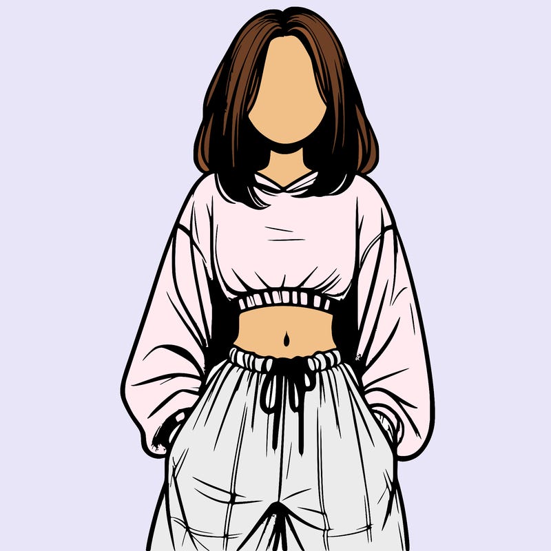 realistic girl faceless with baggy pants and a crop top