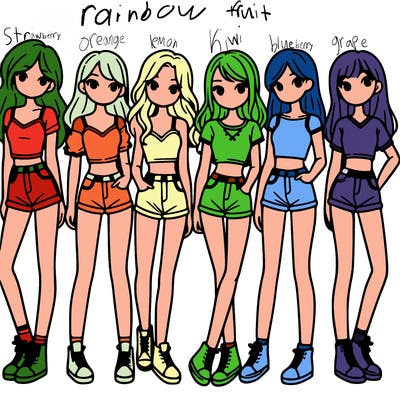 a group of girls wearing crop tops and shorts