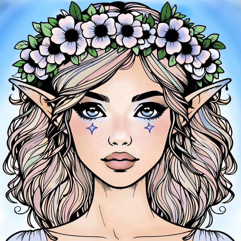 realistic female elf with flower crown