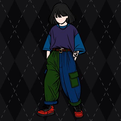 realistic girl with baggy pants