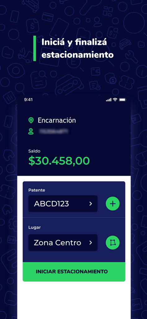 SEM Encarnación - SEM Encarnacion mobile app screen showing options to start parking and current balance