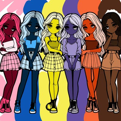 a group of girls realistic