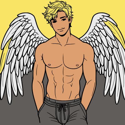 hot male realistic angel with wings
