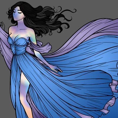 realistic woman in dress flowing the the wind