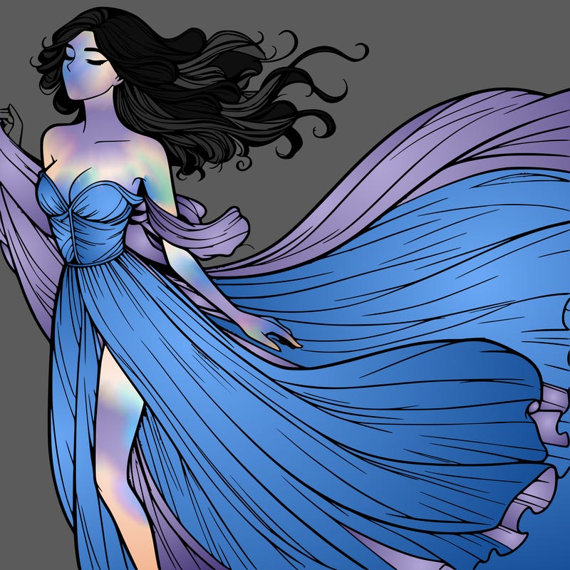 realistic woman in dress flowing the the wind