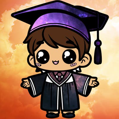cute student with graduation gown and cap