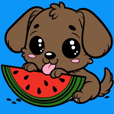 puppy eating watermelon