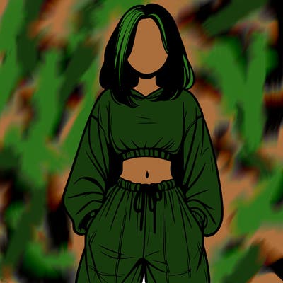 realistic girl faceless with baggy pants and a crop top