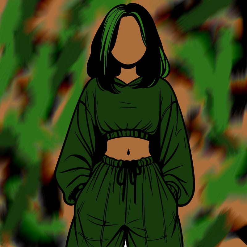realistic girl faceless with baggy pants and a crop top