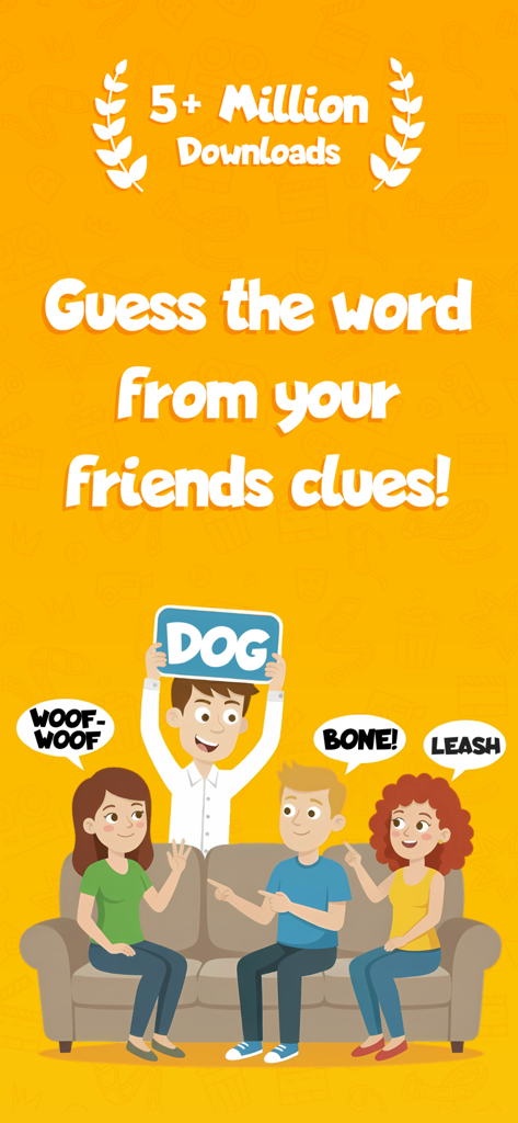 Charades - Guess The Word! - A group of friends playing Charades Guess The Word party game on a couch giving clues