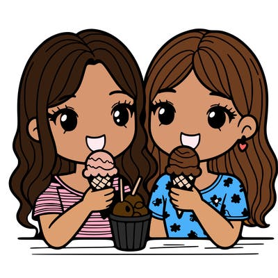 two female best friends eating ice cream