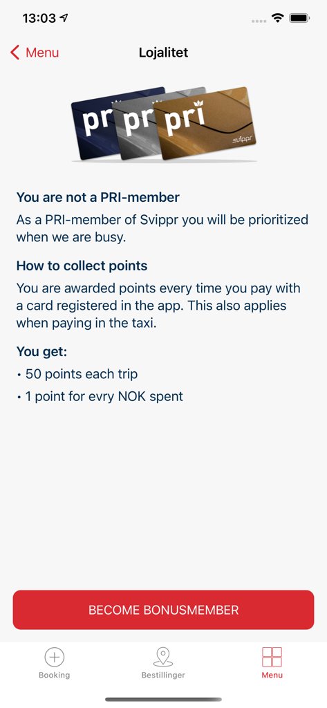 07000 Taxi - Schermata dei premi fedeltà dell'app 07000 Taxi che mostra il sistema a punti e i vantaggi dell'iscrizione