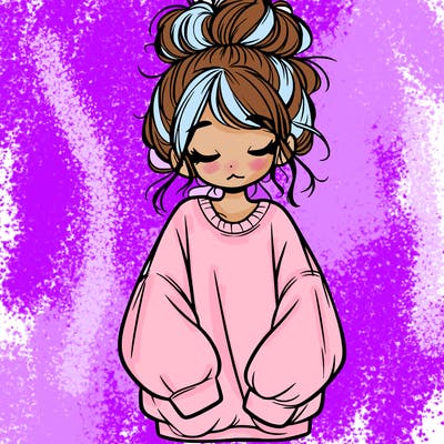 girl with baggy sweatshirt and messy bun