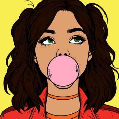 realististic girl blowing bubble -gum