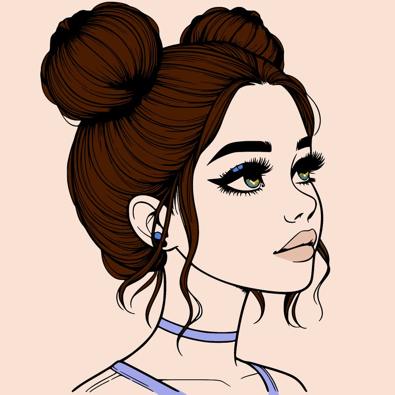 realistic girl with buns on the top of her head