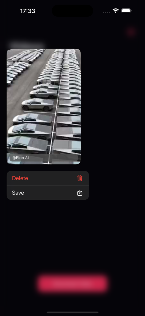 TT Saver app screen displaying a video preview with options to save or delete content.