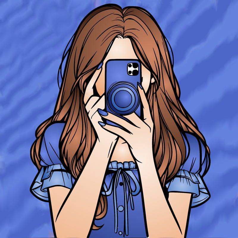 a realistic girl holding her phone taking pictures