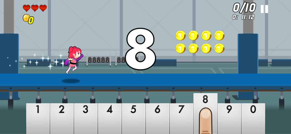 Number Runのゲームプレイ画面。キャラクターが走りながら数字を選んでいる様子。