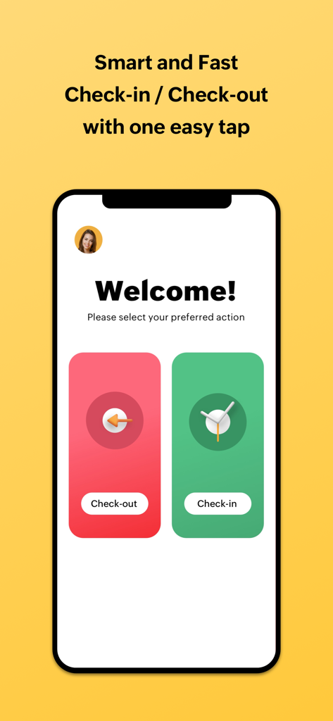 Zoho People Kiosk - Zoho People Kiosk mobile interface showing large buttons for employee check in and check out