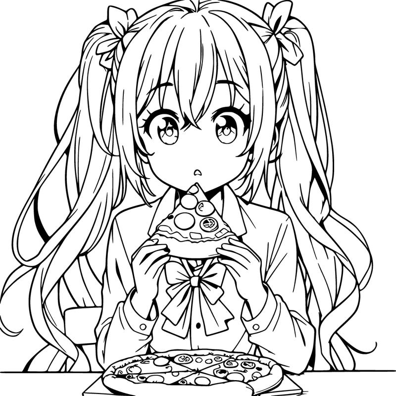 anime girl eat pizza