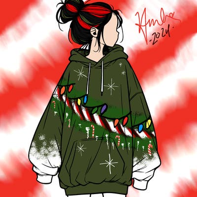 realistic girl with a oversized sweatshirt on and a bun