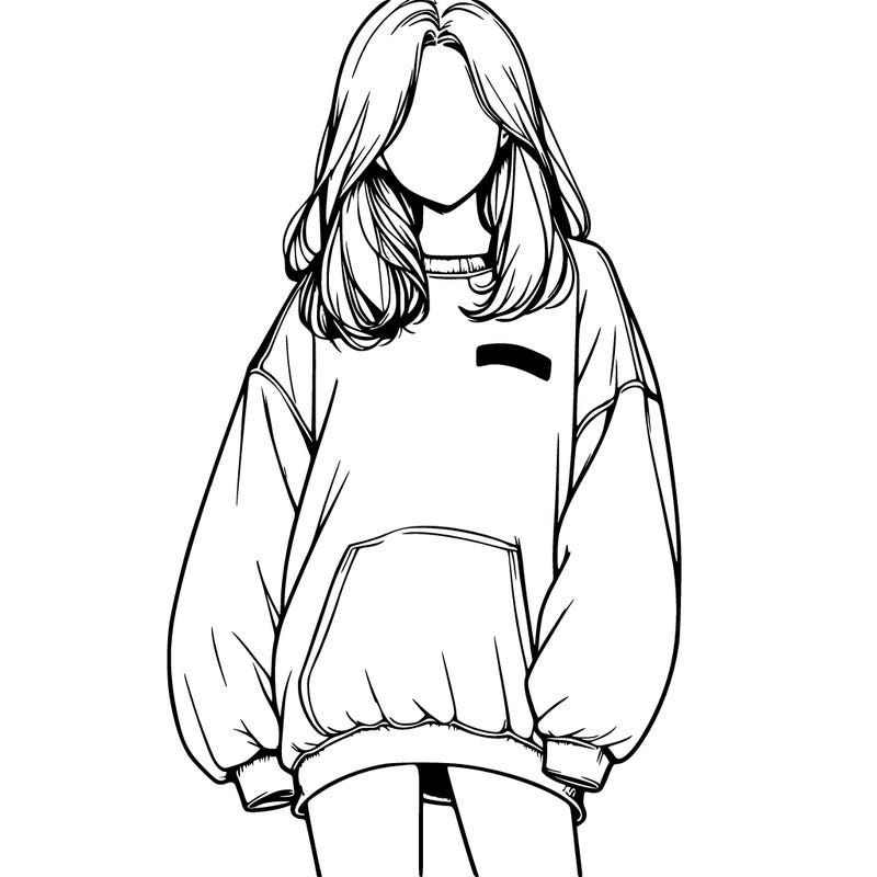 realistic girl in oversized sweatshirt