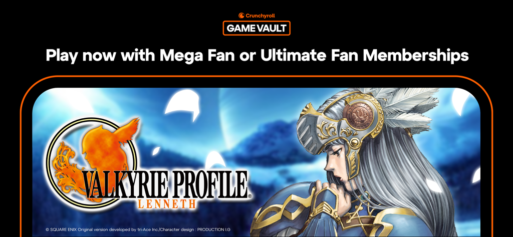 Banner promocional de Valkyrie Profile Lenneth para membros do Crunchyroll Game Vault