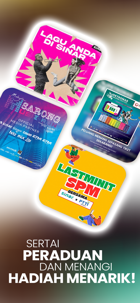 SINAR - Muzik Retro Terbaik - Promotional cards for SINAR radio app contests and events