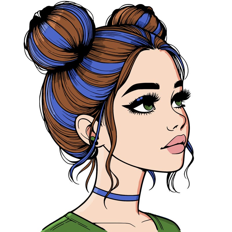 realistic girl with buns on the top of her head