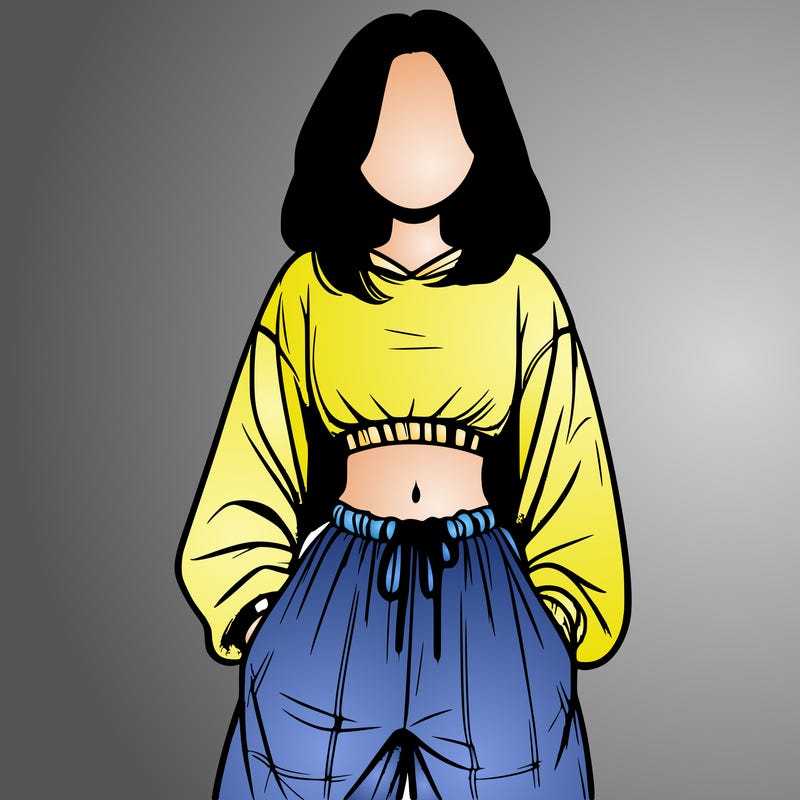 realistic girl faceless with baggy pants and a crop top