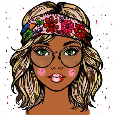 hippie girl with glasses realistic