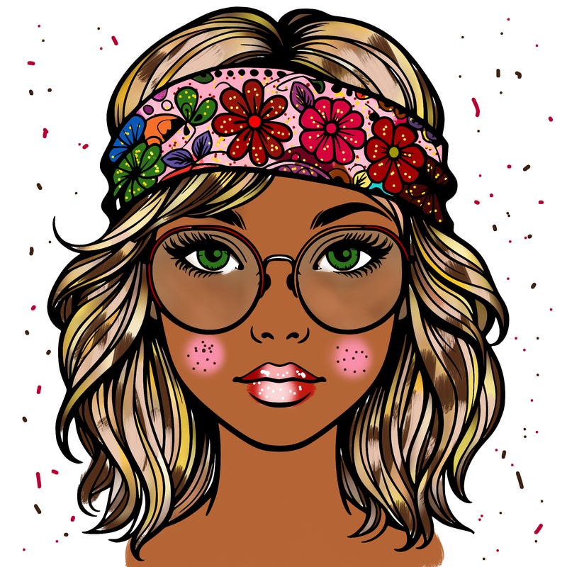 hippie girl with glasses realistic