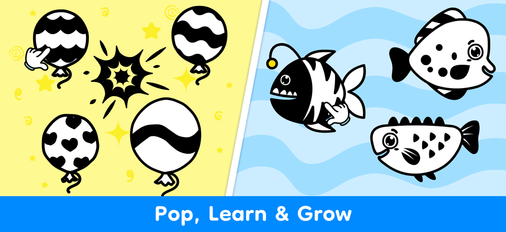 Infant Games for 1 Year Olds - High contrast sensory games for infants featuring interactive balloons and sea creatures