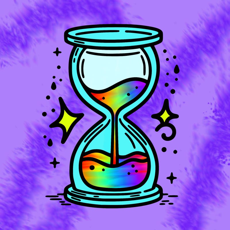 hour glass with sand falling into water pool on bottom level symbolizing air and water signs