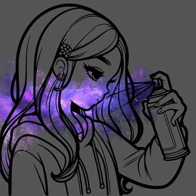 a realistic girl spray painting