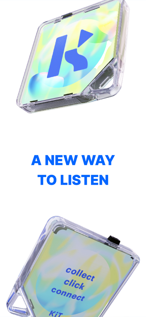 KiTplayer - Dispositivo de álbum KiT físico mostrando uma nova maneira de ouvir ao conectar colecionáveis físicos a um reprodutor digital