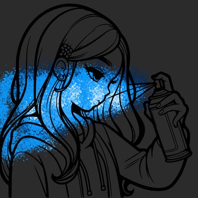 a realistic girl spray painting