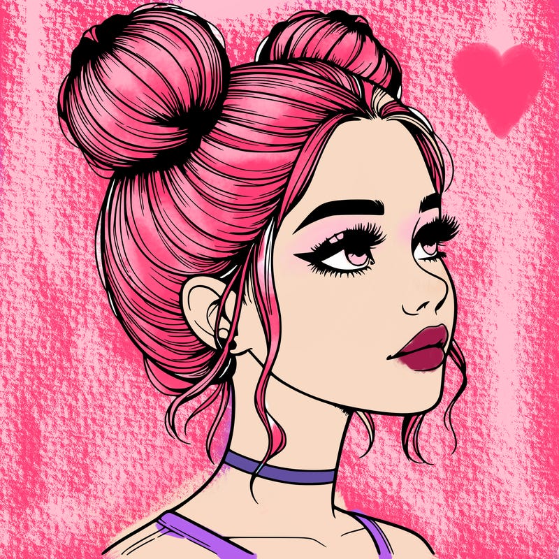 realistic girl with buns on the top of her head