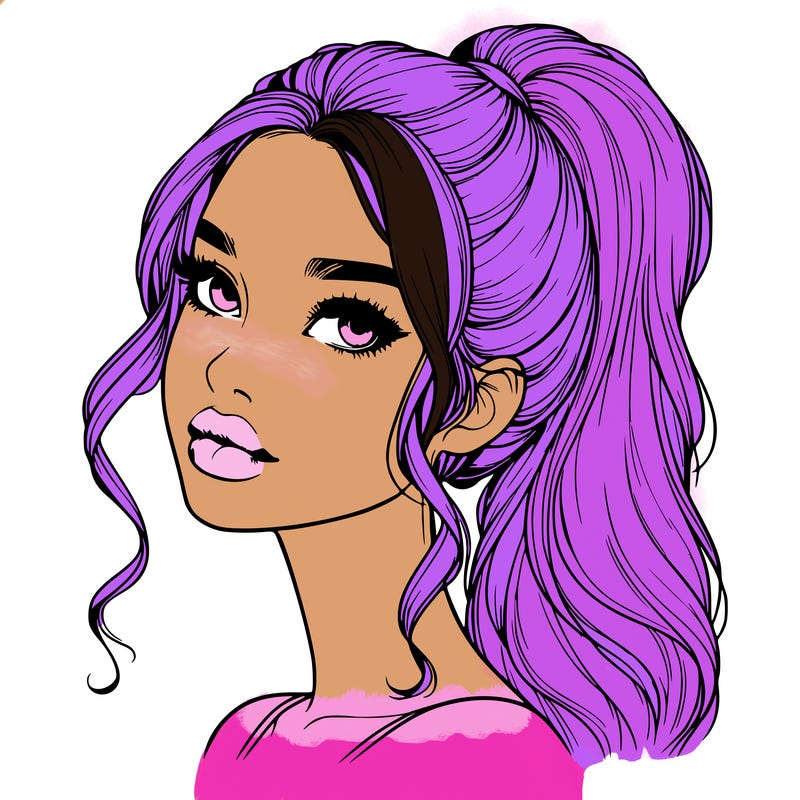 realistic girl with a ponytail on her hair and lips