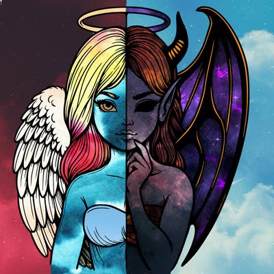 realistic angel half demon