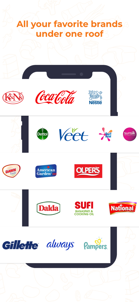 A display of top international and national grocery brands available for delivery on GrocerApp